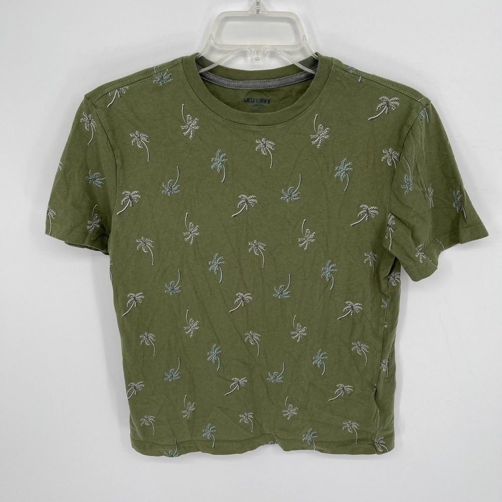 Old Navy Boy's Green Palm Tree Print Short Sleeve Softest Tee‎ Size L 10-12